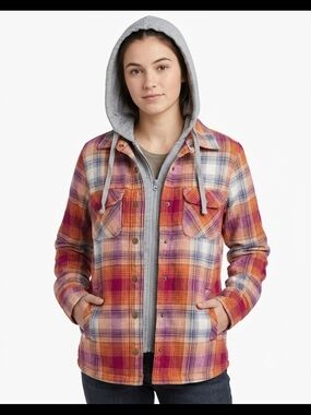 Natural Reflections Plaid Hooded Shirt Jacket - Red, Purple, Gray